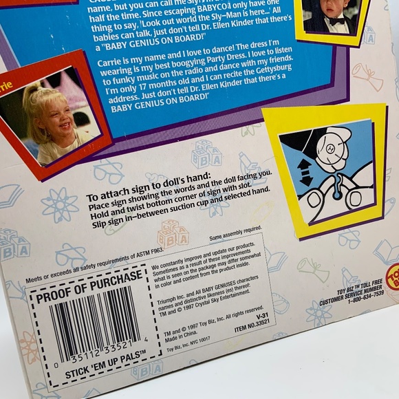 Vintage Baby Genius Stick 'Em Up Pals Baby Genius On Board Doll and Sign in Box - Picture 7 of 13